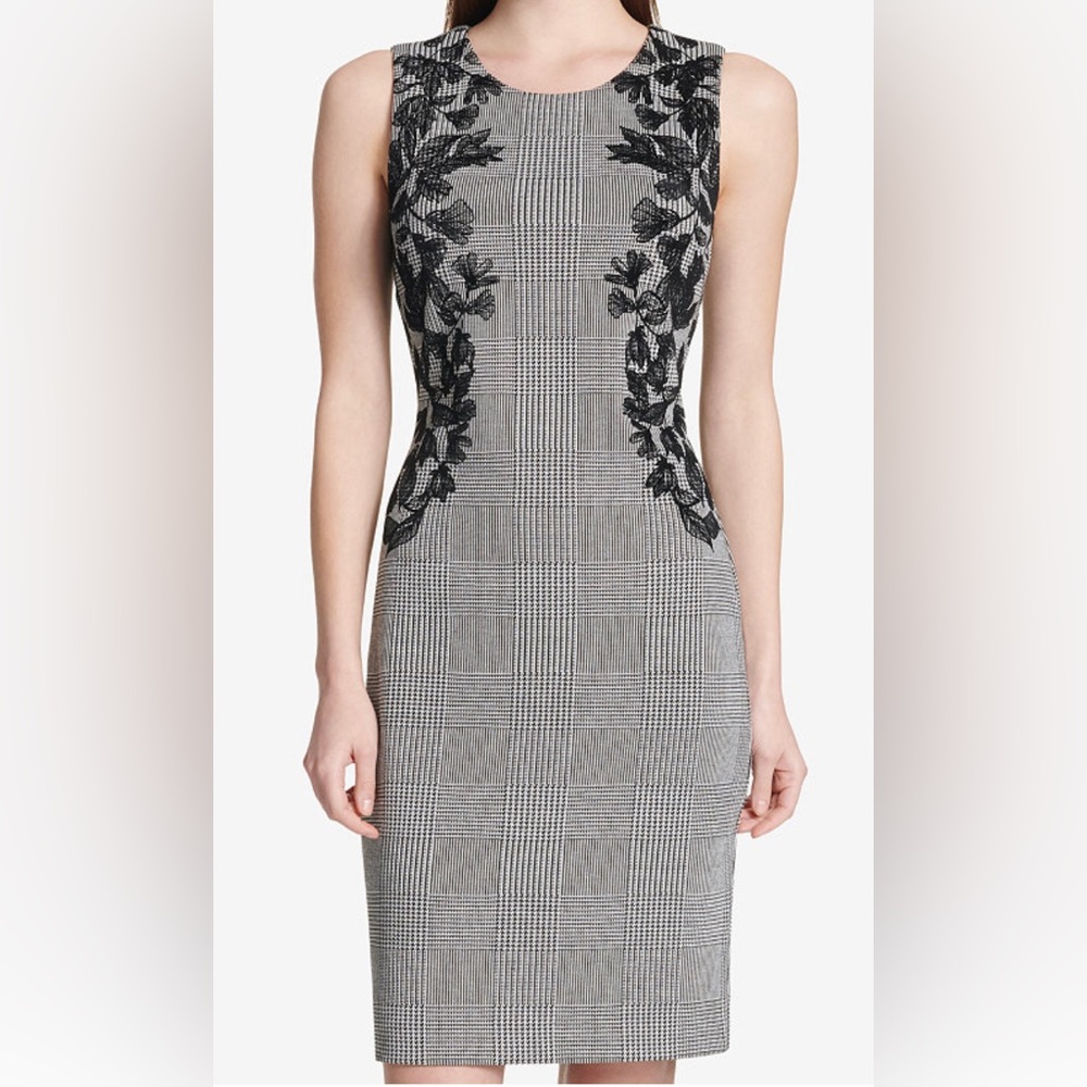 **EUC** Calvin Klein Embroidered Appliqué Sheath Dress